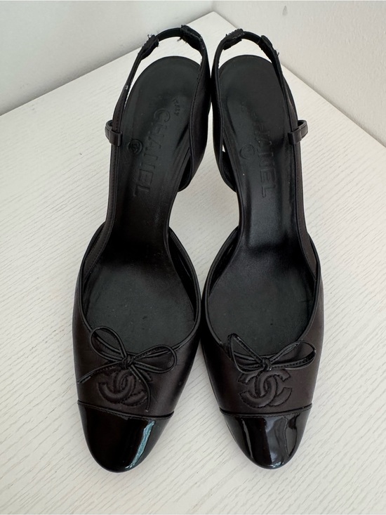 CHANEL Shoes - Chanel CC Logo Black Bow Patent Slingback Heels EU 37 Authentic Vintage Shoes